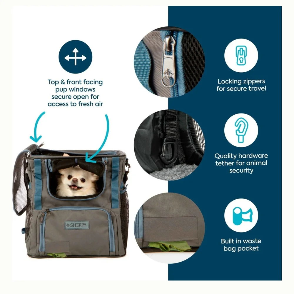 Sherpa Trek Tote Pet Carrier Backpack Gray Blue NWT Small Dog Cat Travel Bag